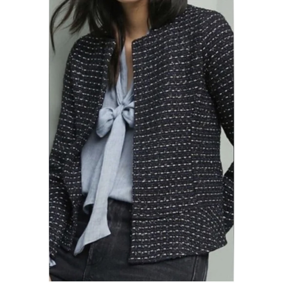 dolan Jackets & Blazers - Anthropologie Dolan Left Coast Black, Navy, Silver Tweed Peplum Jacket Sz Medium